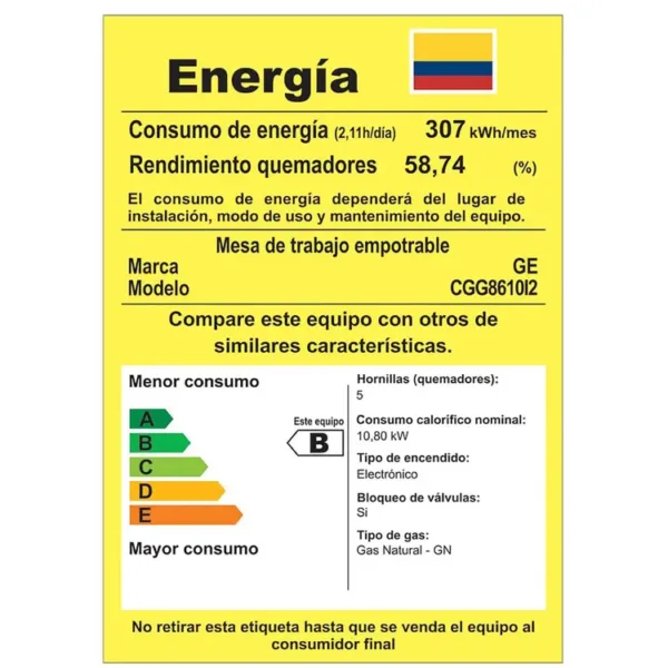 Cubierta GE 86 CM ACERO INOXIDABLE - 5 QUEMADORES